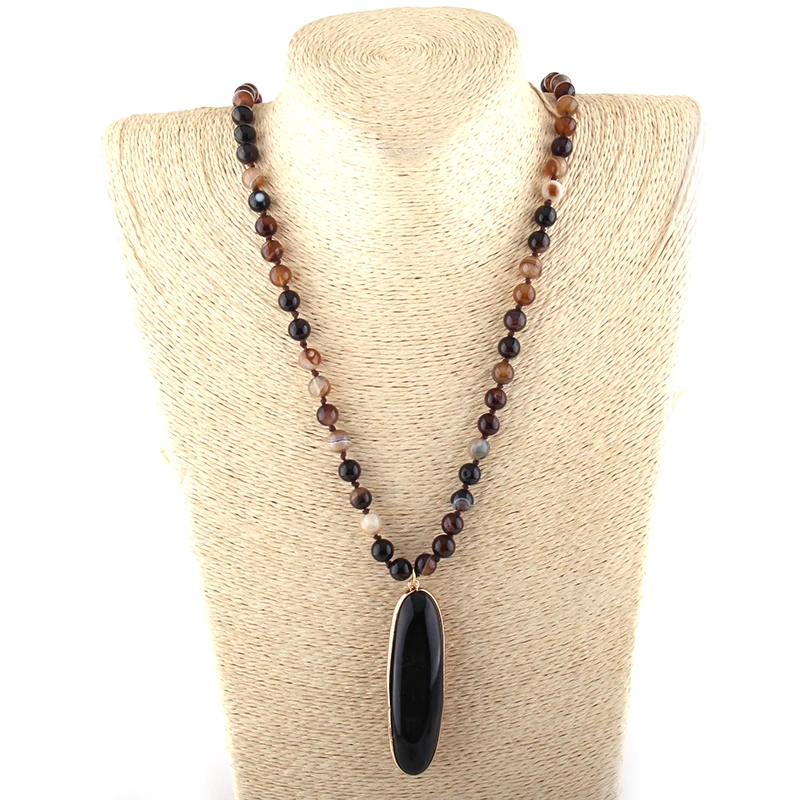 Модное богемное ювелирное изделие серое/коричневое ожерелье с подвеской из агата с Завязанными камнями в виде капель для женщин этническое ожерелье