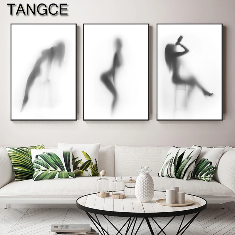 

Fashion Sexy Shadow Busty Bathing Woman Canvas Painting Women Poster Art Wall Pictures for Living Room Tableau Decoration Salon