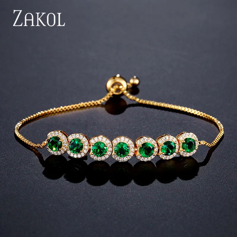 ZAKOL أزياء المرأة مكعب زركونيا سوار للتنس جولة كريستال قابل للتعديل أساور نيس سوار هدية حزب مجوهرات FSBP2062
