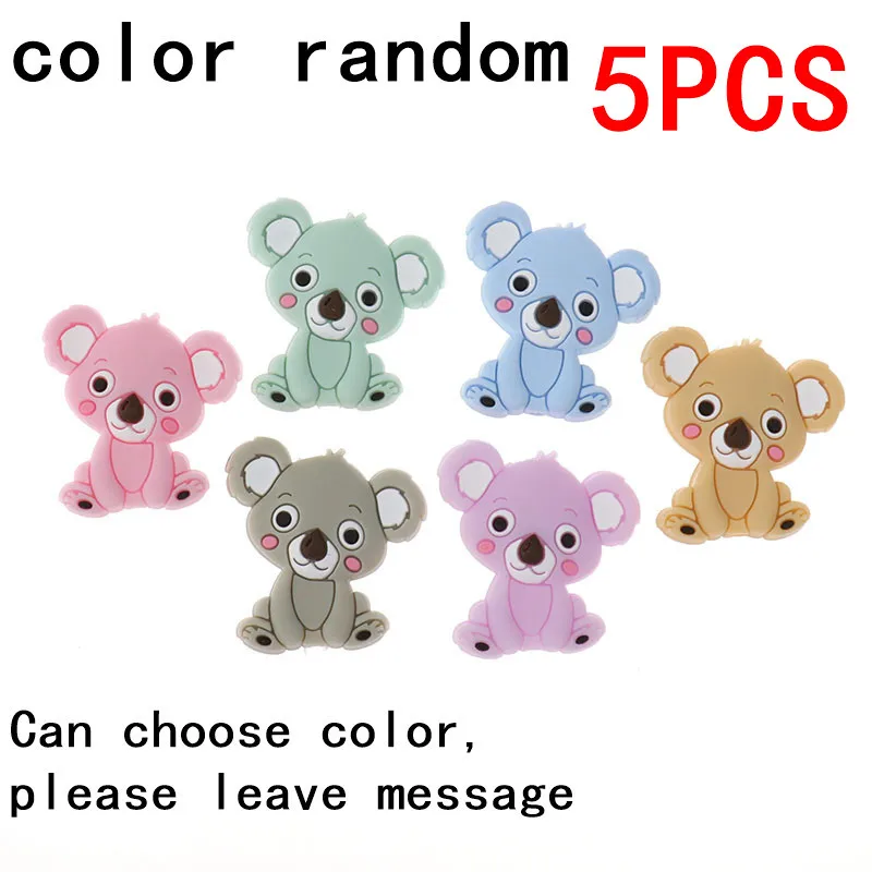 Koala-Random 5 шт., милые Силиконовые Прорезыватели для зубов в виде единорога, бусы, не содержит бисфенол, Детские Прорезыватели, ожерелье, сделай сам, для младенцев, Жевательная соска, цепочка, лиса, коала, сова - Цвет: Koala-Random