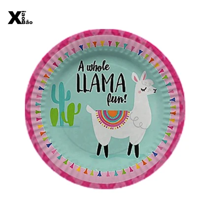Альпака лама Тема Бумажный Мешок тарелка посуда соломенная фольга латексный баннер из воздушных шаров игра игрушка Loot коробка день рождения принадлежности для детской вечеринки подарок - Цвет: Paper Plat X6