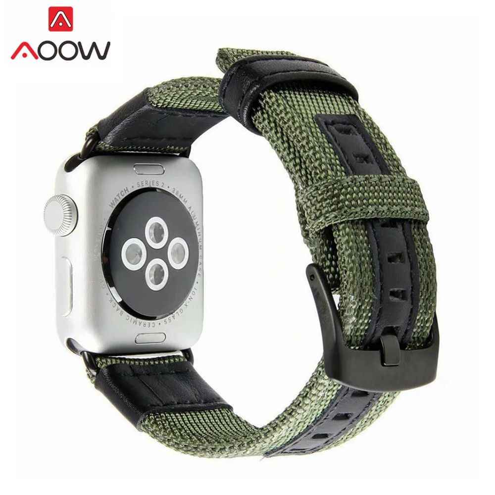 

Nylon & Leather Watchband For Apple Watch 38mm 42mm Canvas Black Metal Adapters Replacement Bracelet Strap Band for iwatch 1 2 3