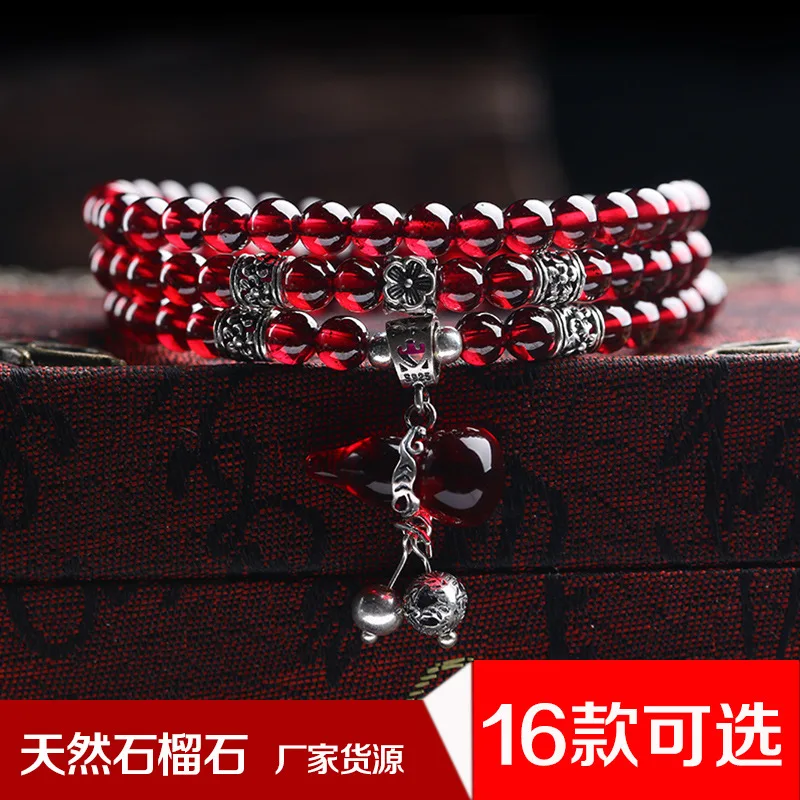 

Hot sale wine red women's garnet bracelet with 925 silver jewelry accessories manufacturers