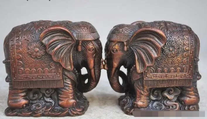 

S04008 Chinese Royal Bronze Feng Shui Auspicious Wealth Elephant Art Statue Pair (B0413)