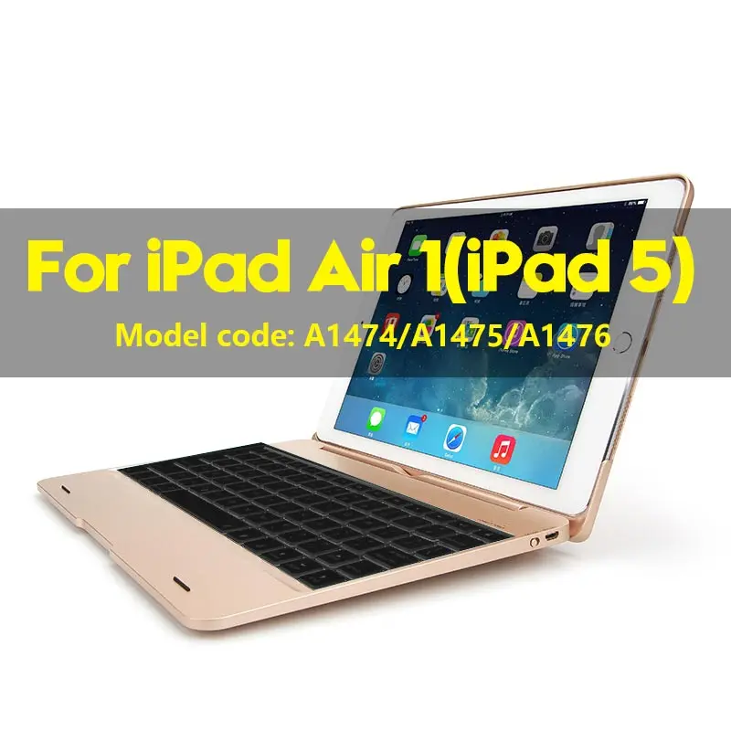 gold Smart Keyboard чехол Обложка для iPad Air 1 Air 2 9,7 дюймов с 7 цветов светодиодной подсветкой Беспроводной Bluetooth клавиатура чехол для 9," iPad 5 6 - Цвет: gold