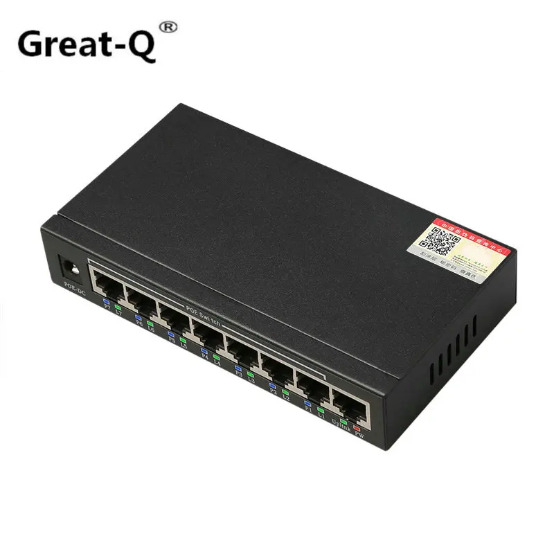

Great-Q High quality 10/100M 8 Port IEEE802.3af/at 4 PoE Switch Power Over Ethernet rj45 rj-45 Endspan for IP Cameras AP