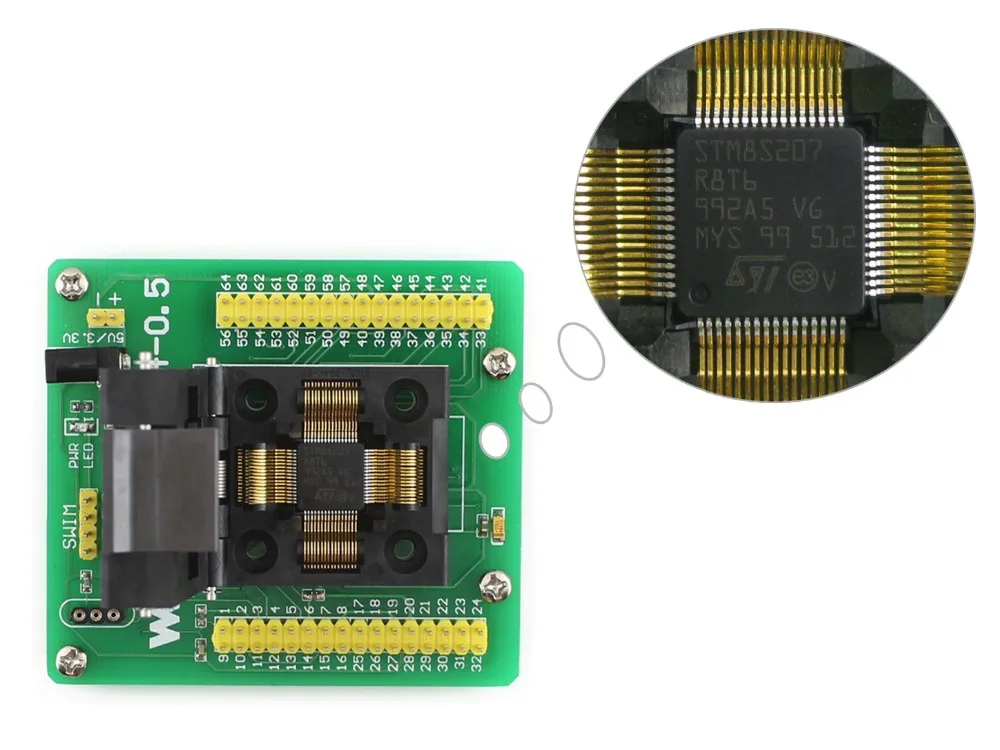 

Parts STM8 QFP64 STM8 Programming Adapter IC Test Socket for LQFP64 Package 0.5mm Pitch with SWIM Port + Free Shipping