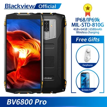 

Blackview BV6800 Pro Waterproof Smartphone 5.7" FHD MT6750T Octa Core 4GB+64GB 6580mAh Android 8.0 Wireless charge Mobile Phone