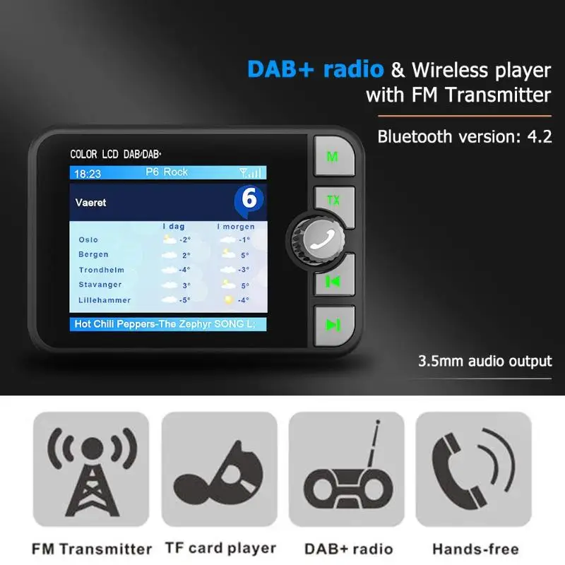 C6 2,4 дюймов Цвет ЖК дисплей автомобиля DAB радио ресивер FM-передатчик Bluetooth Handsfree