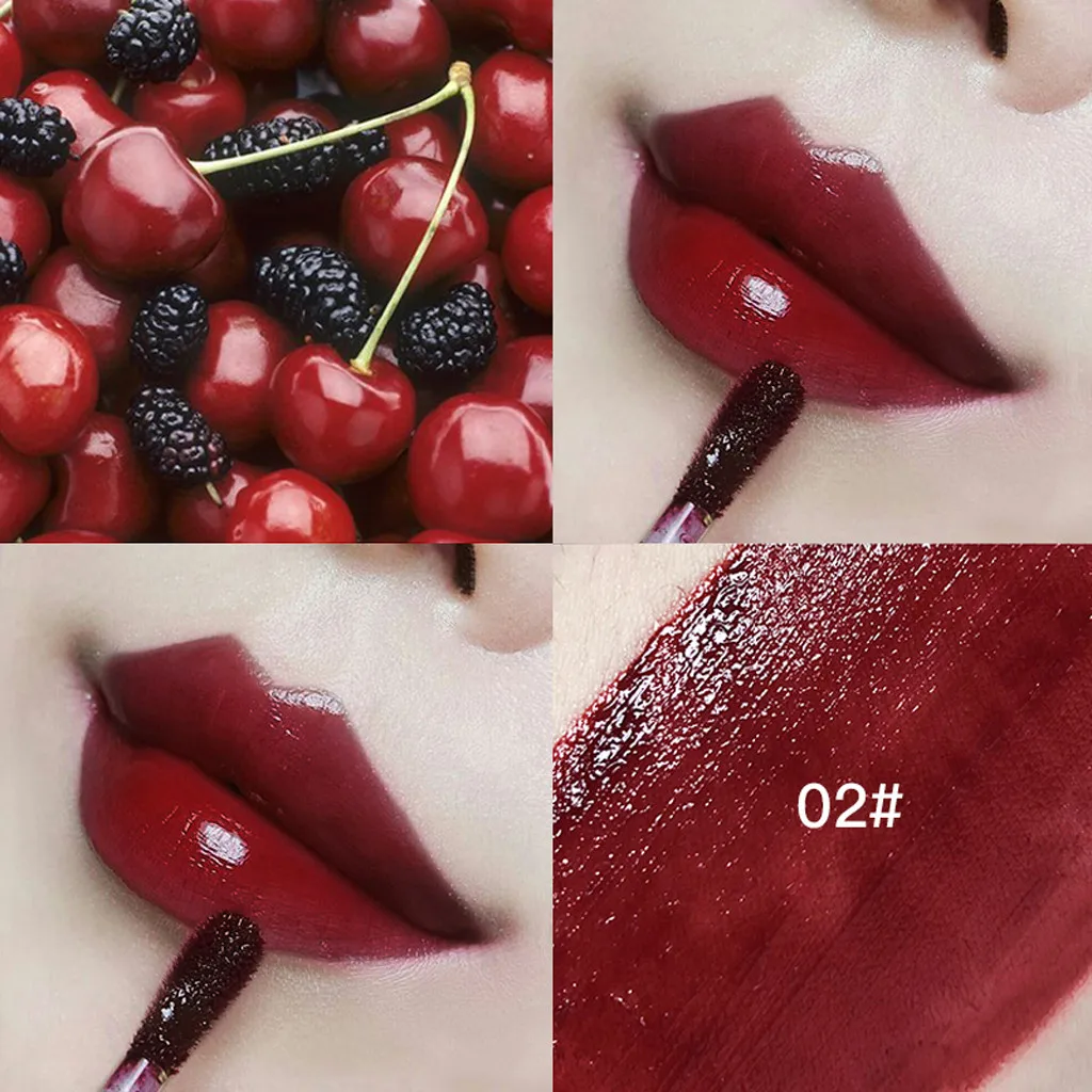 

Cherry color glass lip glaze mirror sexy liquid lip gloss lasting waterproof to keep 24 hours professional female beauty tools，