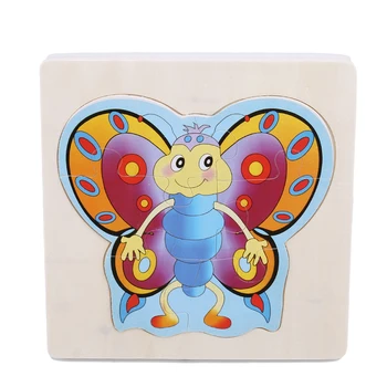 

High Quality Wooden Growth Happy Puzzle Butterfly Jigsaw Puzzle Kids 3D Puzzle Frog Puzzle Toy Animal Multilayer Children Toys