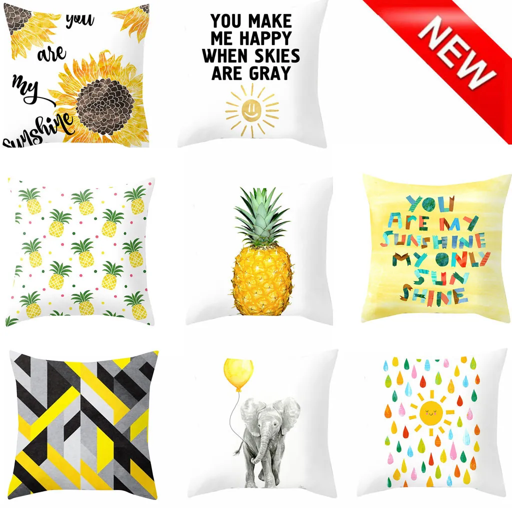 

Yellow Polyester Pillow Case Sofa Car Waist Throw Cushion Cover Home Decoration Linen Pillow Case