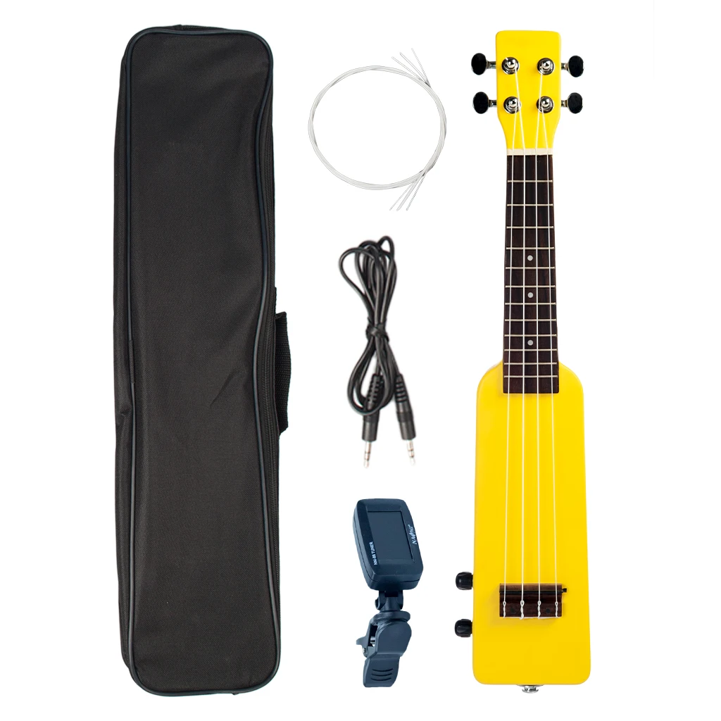 Yellow Soprano Ukulele 21" Electric Ukulele Uke Kit+ Ukulele Tuner NM-86 W/Gig Bag Silent Electric Ukulele New