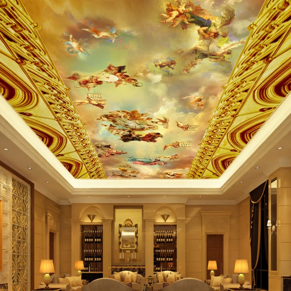 Papel Mural de Parede Personalizado Pintura a Óleo Pessoas Clássicas Hotel Sala Teto Papel de Parede Impresso 3d Fresco Estilo Retro Europeu