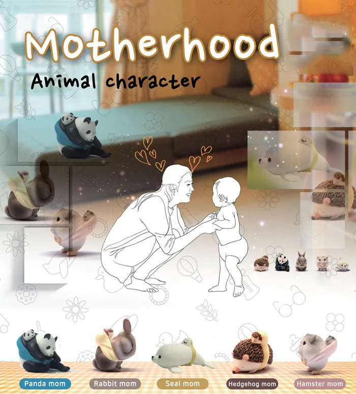 

Japanese Original Bulks capsule cute motherhood animal character Panda hedgehog hamster rabbit seal Figures Toy Kids Gift