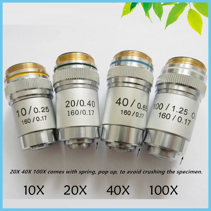

4PCS/Set Biological Microscope Achromatic Objective Lens 10X 20X 40X 100X 160/0.17