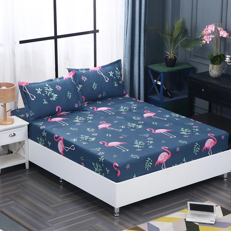 

3pcs 100% Polyester Fitted Sheet Set Mattress Cover Pillowcases Four Corners With Elastic Band Bed Sheet