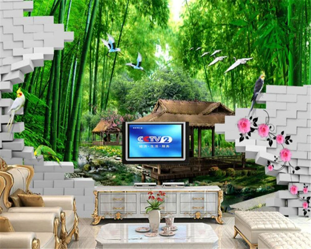 Beibehang Kustom 3d Wallpaper Pemandangan Alam Bambu Rumput Rumah