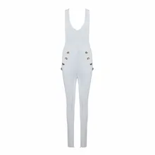White Metal Buttons Sexy Women’s 2016 New Fashion Celebrity Rayon Bodycon Bandage Jumpsuits QA-120