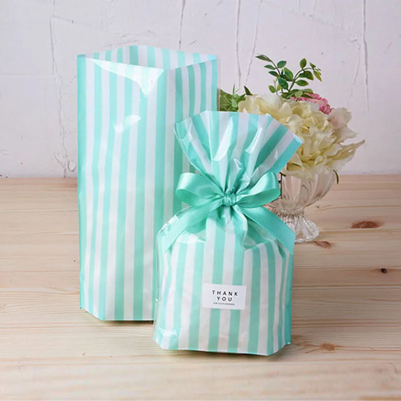 10 шт. полосатая сумка для конфет DIY Baby Shower пластиковые подарочные пакеты для печенья, печенья, закусок упаковочный пакет для выпечки, праздничные вечерние принадлежности - Цвет: green