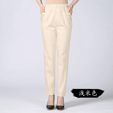 light beige Дышащие женские повседневные брюки Новые Летние Осенние большие размеры тонкие хлопковые женские узкие брюки эластичные Панталоны Mujer - Цвет: light beige