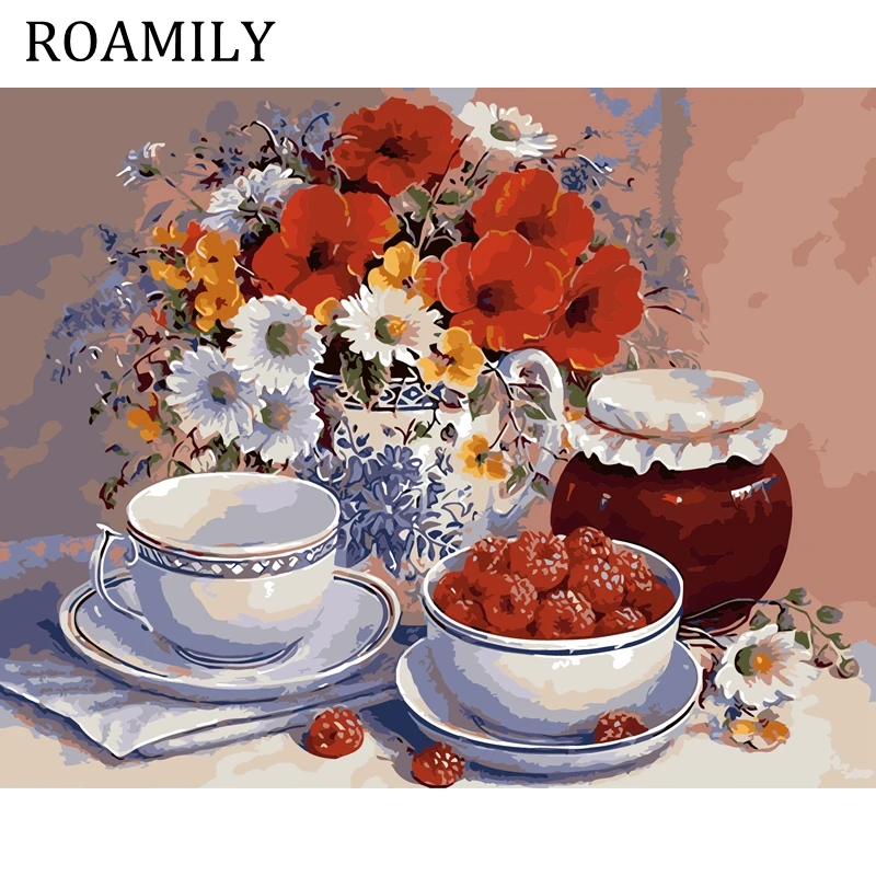 ROAMILY,Painting By Numbers,Flowers with Fruit on the Desk,Acrylic