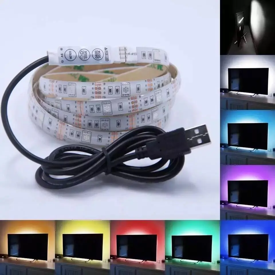 Подсветка мини 3key RGB Светодиодная лента 5050 водонепроницаемый 5 в 1 м USB светодиодный ленточный светильник для HDTVScreen настольный ЖК-монитор для ПК Декор