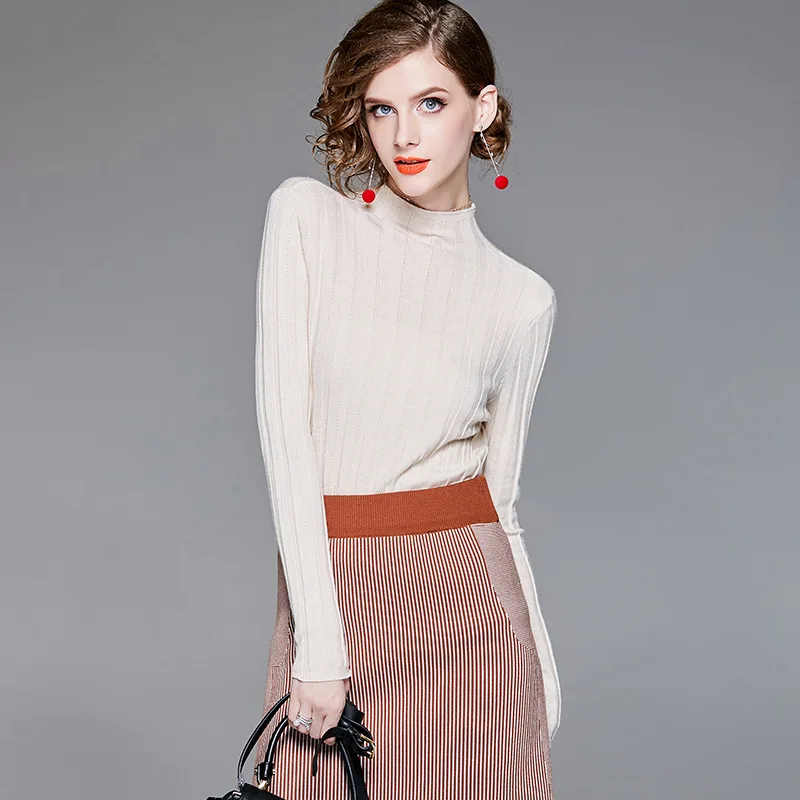 Solid half turtleneck elastic knit basic sweater shirts 2018 new long sleeve women autumn slim sweater