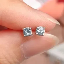 4 мм против натуральной серьга с аквамарином 925 Стерлинговое Серебро девушка ювелирные изделия Шарм ювелирные изделия