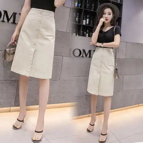 midi pencil skirt beige