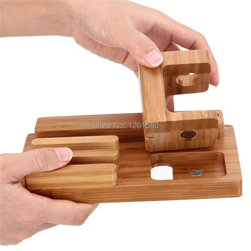 Multi-function Apple Watch Stand, [Charging Dock] Dual Desk Natural Bamboo Wood Charge Holder Station for Apple Iwatch Sportedition 38 42mm, Iphone Samsungipads -Fits All Models1