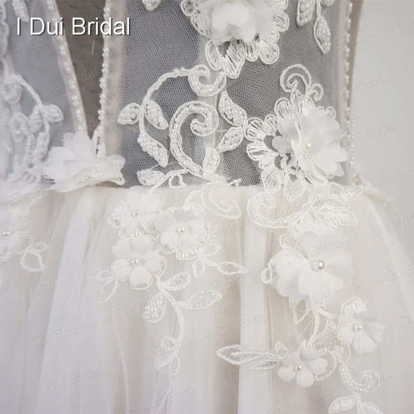 Кружево свадебное платье с цветами линия бисером Иллюзия корсет Тюль Слои свадебное платье
