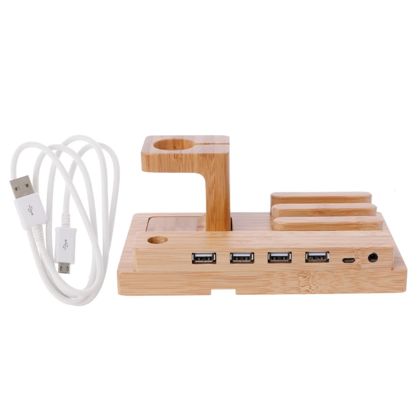 Goedkoop Bamboe 4 In 1 4 USB Hub Charger Dock Houder Stand Voor Apple Horloge iPhone iPad # C77 # Dropship