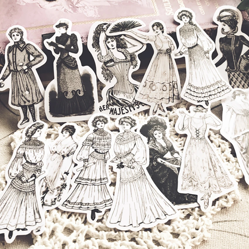 

Vintage European Ladies Stickers DIY Scrapbooking Label Diary Sticker Retro Character Fashion Dress Design Decor Sticky Paper