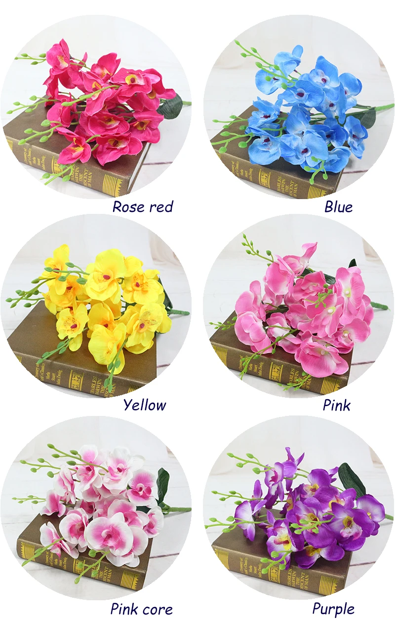 JAROWN Artificial 5 Branch Phalaenopsis Simulation Silk Orchid Fake Flowers Wedding Decorations Home Office Desktop Decor (11)
