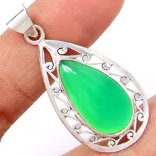 Подвеска ручной работы из натурального зеленого оникса, серебро 925 пробы, 47 мм, 6,5 г, KP0074