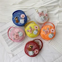 New Fashion Girl Bags Sequins One Shoulder Bag Circular PrIncess Bags For Kids Mini Accessory Bag