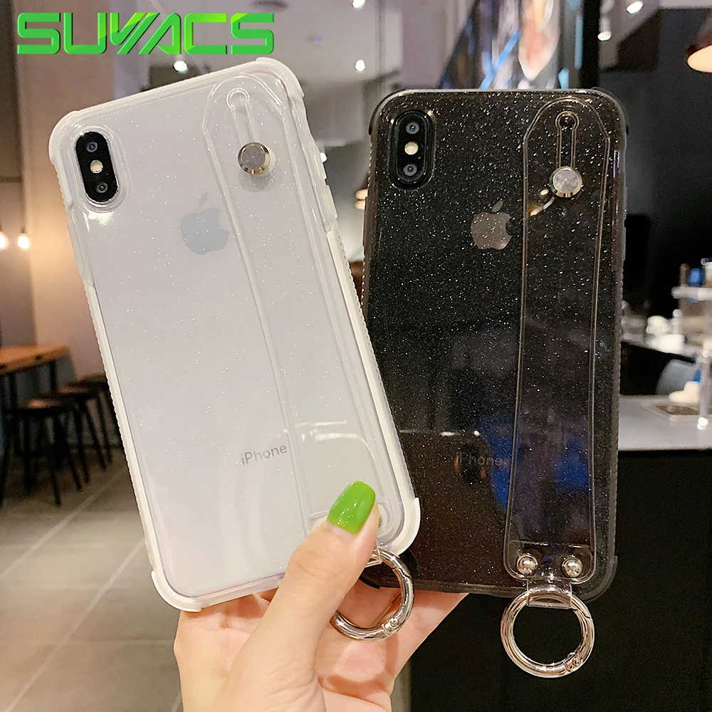 

SUYACS Glitter Powder Wrist Strap Phone Case For iPhone XR 7 8 X XS Max Soft Transparent Shockproof Phone Shell Phone Back Cover