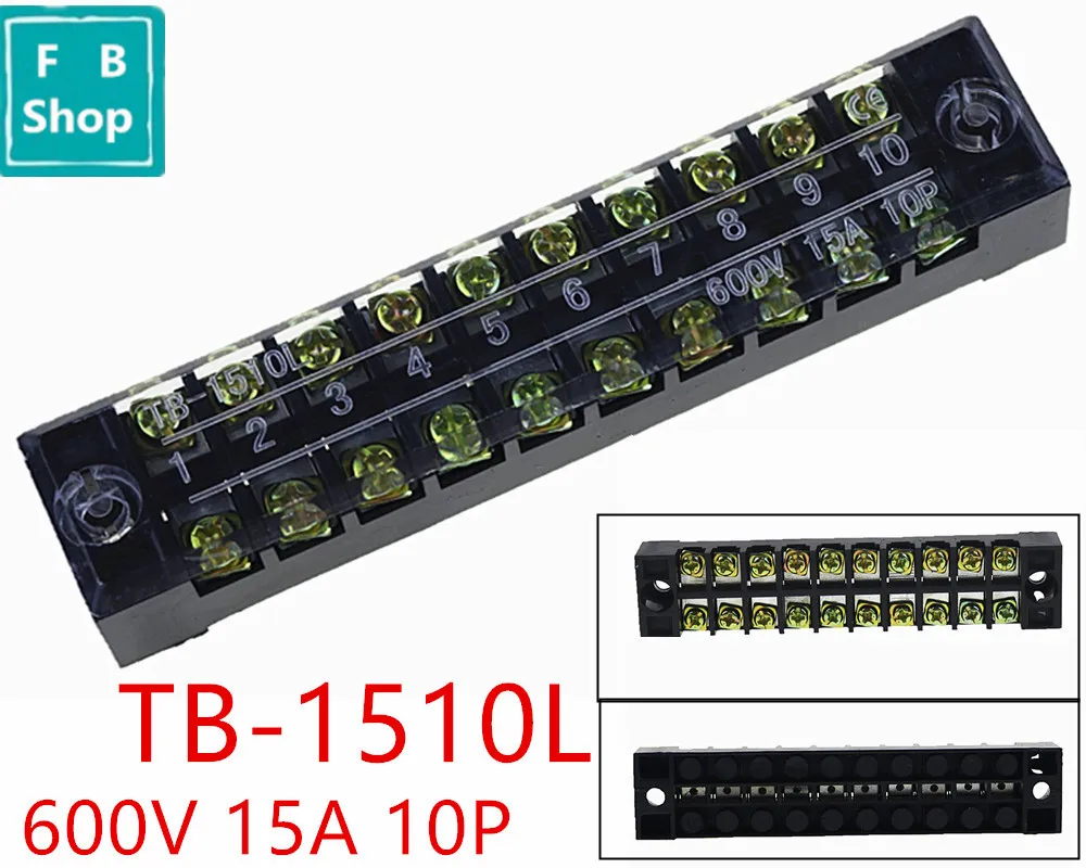 

1Pcs TB-1510 1510L 600V 15A Dual Row Screw Terminal Block Strip