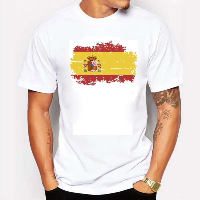 BLWHSA испанский национальный флаг футболки для мужчин мода короткий рукав ностальгические испанские фанаты летние игры Cheer футболки - Цвет: Белый