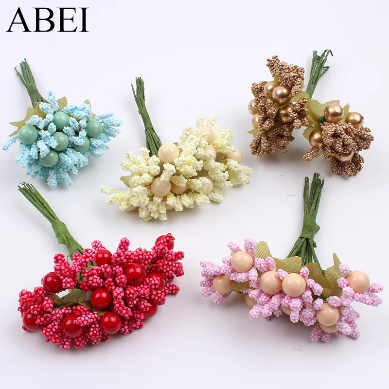 

10pcs/lot Mini Glass Stamen Bud Artificial Flower Bouquet For Wedding Decoration DIY Wreath Gift Box Scrapbooking Craft Flower