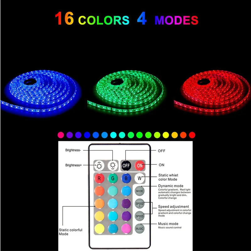 ТВ фон DC 5 В USB Мощность 2 м Музыка Звук активированного SMD 5050 RGB Светодиодные ленты свет 24Key ИК-пульт управление Гибкая лампа