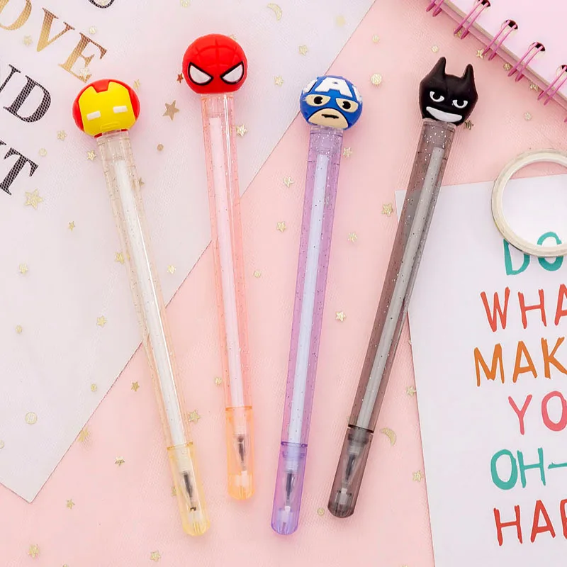 

36 pcs/lot Hero Series Rotatable Gel Pen Cartoon 0.38 mm black ink Signature Pen Escolar School Office writing Supplies