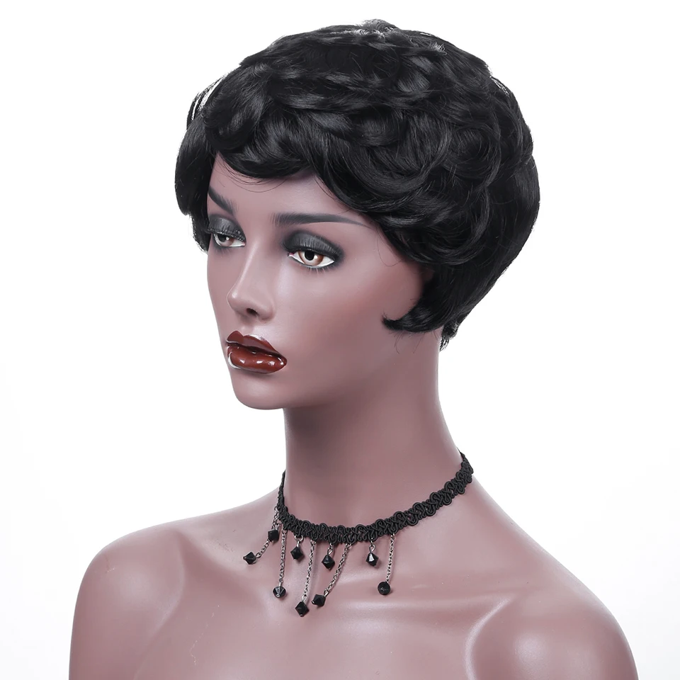 

DIFEI Synthetic Short Curly Wig High Temperature Fiber Black Red Two Colors for African American Fake Hair
