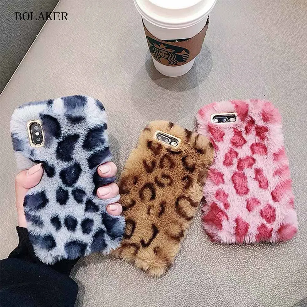 

BOLAKER Fashion Leopard Plush Silicone Case for iPhone 7 / 7plus / 8 / 8plus / x / xr / xs max / Shockproof