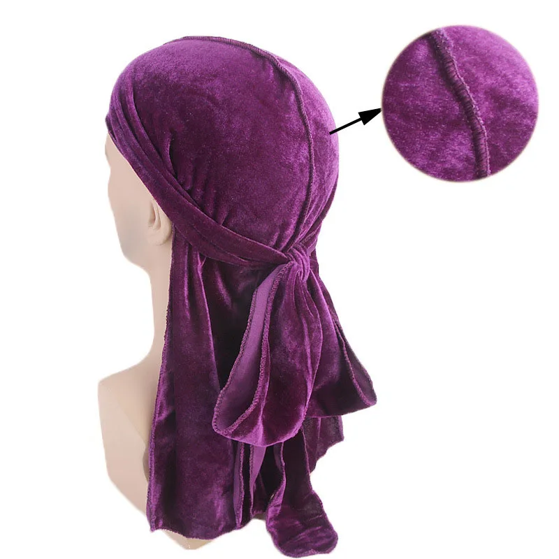 

12 Colors Unisex Street Style Velvet Durags Headband Breathable Silky Durag Extra Long Tail and Wide Straps Headwrap Du-Rag