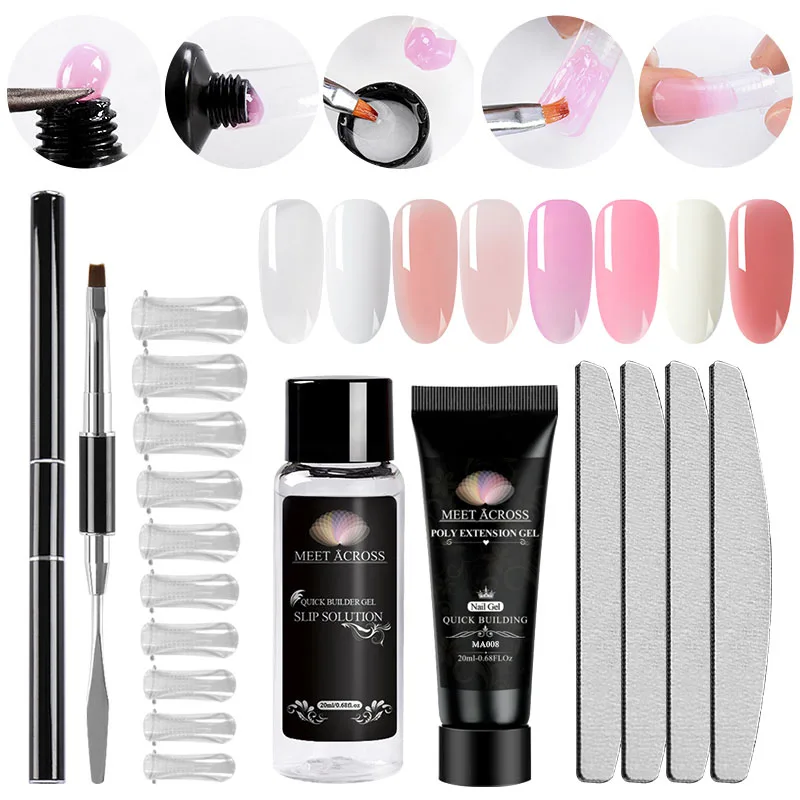 

MEET ACROSS 20ml Poly Extension Gel Set Finger Extension Crystal Jelly Nail UV LED Hard Gel Acrylic Builder Nail Art Gel