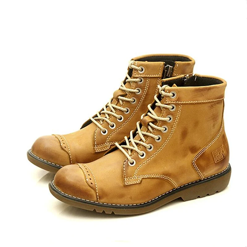 Clearance Sale !! Classical Retro Mens Boots Genuine Leather Lace Up Ankle Boots Zip Work Safety Boots Man Desert Boots