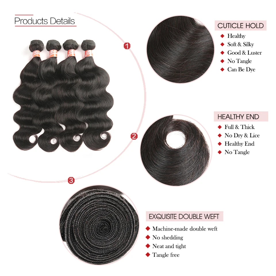 Sleek Human Hair Bundles With Lace Frontal Closure With Baby Hair Brazilian Body Wave Hair 2 3 4 Bundles Hair Extension Non Remy