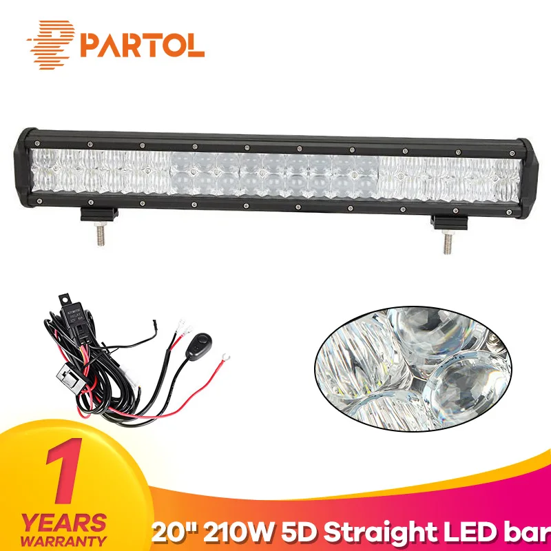 

Partol 5D Straight LED Light Bar 20" 210W Combo Beam Car Work Light Bars Driving Lamp 4x4 Offroad 4WD 12V ATV SUV 24V